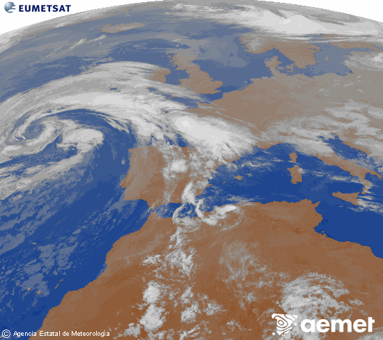 Imagen de la zona de Europa y Norte de �frica del canal infrarrojo del sat�lite Meteosat operacional en 0�N 0�W, procesada para darle color.&nbsp;asteazkena, 2026ko apirilak 22, ordua: 03:00