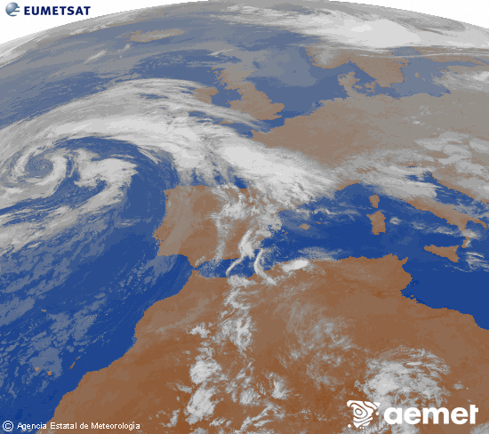 Imagen de la zona de Europa y Norte de �frica del canal infrarrojo del sat�lite Meteosat operacional en 0�N 0�W, procesada para darle color.&nbsp;asteazkena, 2026ko apirilak 22, ordua: 04:00