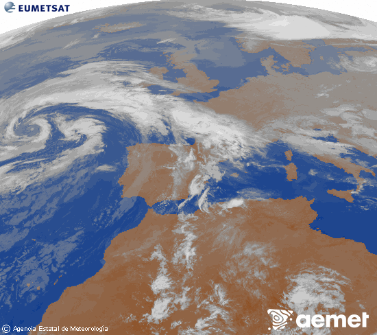 Imagen de la zona de Europa y Norte de �frica del canal infrarrojo del sat�lite Meteosat operacional en 0�N 0�W, procesada para darle color.&nbsp;asteazkena, 2026ko apirilak 22, ordua: 05:00