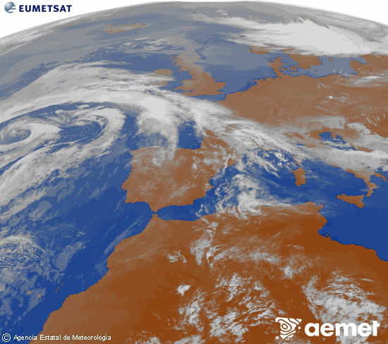 Imagen de la zona de Europa y Norte de �frica del canal infrarrojo del sat�lite Meteosat operacional en 0�N 0�W, procesada para darle color.&nbsp;asteazkena, 2026ko apirilak 22, ordua: 10:00