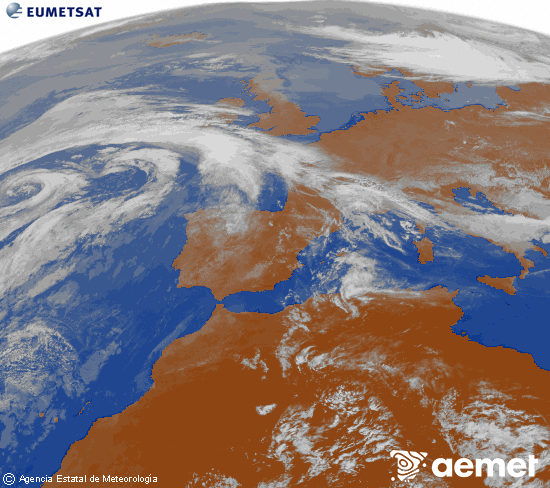 Imagen de la zona de Europa y Norte de �frica del canal infrarrojo del sat�lite Meteosat operacional en 0�N 0�W, procesada para darle color.&nbsp;asteazkena, 2026ko apirilak 22, ordua: 11:00