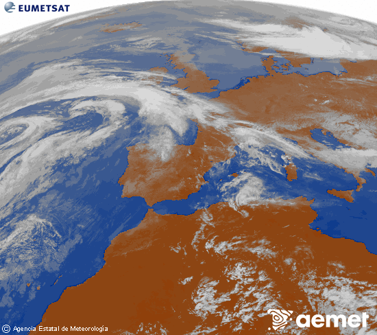 Imagen de la zona de Europa y Norte de �frica del canal infrarrojo del sat�lite Meteosat operacional en 0�N 0�W, procesada para darle color.&nbsp;asteazkena, 2026ko apirilak 22, ordua: 12:00