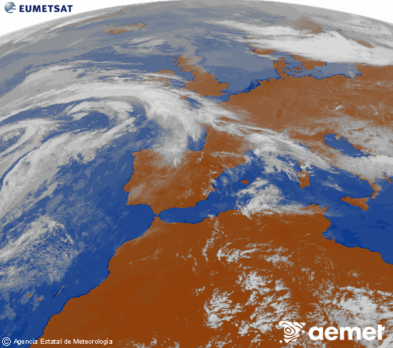 Imagen de la zona de Europa y Norte de �frica del canal infrarrojo del sat�lite Meteosat operacional en 0�N 0�W, procesada para darle color.&nbsp;asteazkena, 2026ko apirilak 22, ordua: 13:00