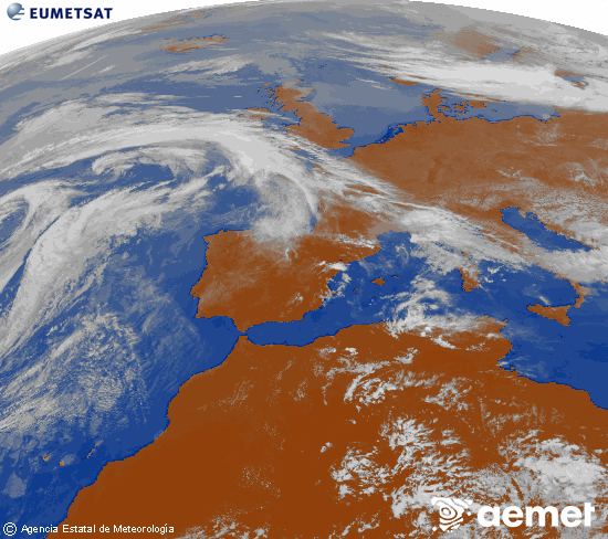 Imagen de la zona de Europa y Norte de �frica del canal infrarrojo del sat�lite Meteosat operacional en 0�N 0�W, procesada para darle color.&nbsp;asteazkena, 2026ko apirilak 22, ordua: 15:00