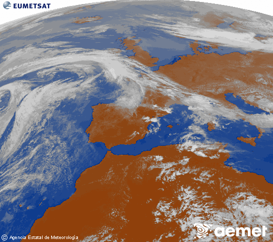 Imagen de la zona de Europa y Norte de �frica del canal infrarrojo del sat�lite Meteosat operacional en 0�N 0�W, procesada para darle color.&nbsp;asteazkena, 2026ko apirilak 22, ordua: 16:00