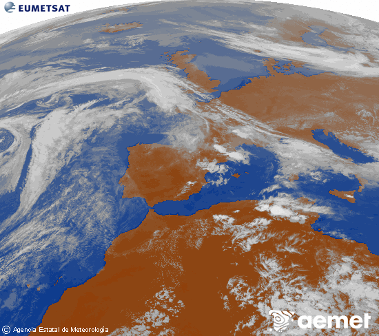 Imagen de la zona de Europa y Norte de �frica del canal infrarrojo del sat�lite Meteosat operacional en 0�N 0�W, procesada para darle color.&nbsp;asteazkena, 2026ko apirilak 22, ordua: 18:00