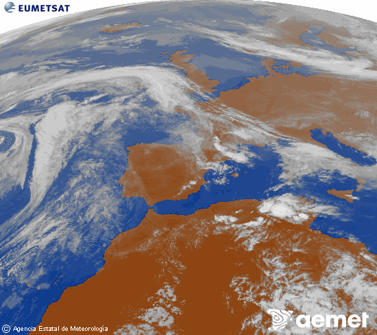 Imagen de la zona de Europa y Norte de �frica del canal infrarrojo del sat�lite Meteosat operacional en 0�N 0�W, procesada para darle color.&nbsp;asteazkena, 2026ko apirilak 22, ordua: 19:00