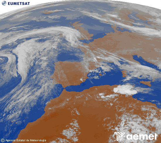 Imagen de la zona de Europa y Norte de �frica del canal infrarrojo del sat�lite Meteosat operacional en 0�N 0�W, procesada para darle color.&nbsp;asteazkena, 2026ko apirilak 22, ordua: 21:00