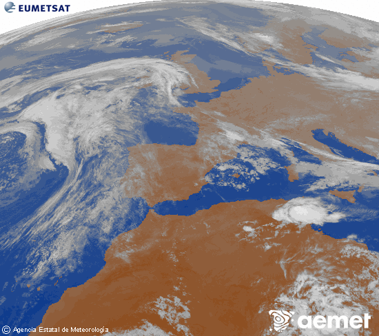 Imagen de la zona de Europa y Norte de �frica del canal infrarrojo del sat�lite Meteosat operacional en 0�N 0�W, procesada para darle color.&nbsp;asteazkena, 2026ko apirilak 22, ordua: 23:00