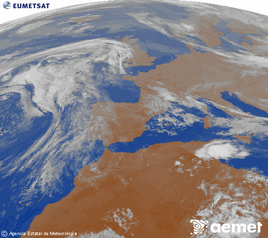 Imagen de la zona de Europa y Norte de �frica del canal infrarrojo del sat�lite Meteosat operacional en 0�N 0�W, procesada para darle color.&nbsp;osteguna, 2026ko apirilak 23, ordua: 00:00