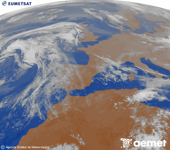 Imagen de la zona de Europa y Norte de �frica del canal infrarrojo del sat�lite Meteosat operacional en 0�N 0�W, procesada para darle color.&nbsp;osteguna, 2026ko apirilak 23, ordua: 02:00