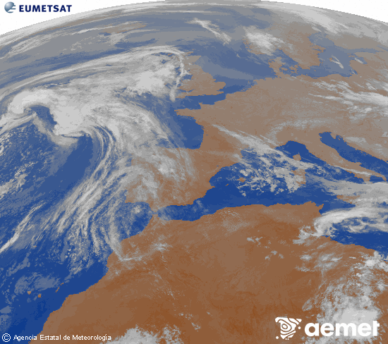 Imagen de la zona de Europa y Norte de �frica del canal infrarrojo del sat�lite Meteosat operacional en 0�N 0�W, procesada para darle color.&nbsp;osteguna, 2026ko apirilak 23, ordua: 04:00