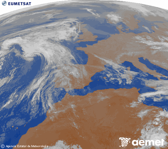 Imagen de la zona de Europa y Norte de �frica del canal infrarrojo del sat�lite Meteosat operacional en 0�N 0�W, procesada para darle color.&nbsp;osteguna, 2026ko apirilak 23, ordua: 05:00