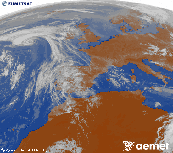 Imagen de la zona de Europa y Norte de �frica del canal infrarrojo del sat�lite Meteosat operacional en 0�N 0�W, procesada para darle color.&nbsp;osteguna, 2026ko apirilak 23, ordua: 12:00
