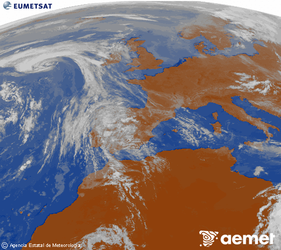 Imagen de la zona de Europa y Norte de �frica del canal infrarrojo del sat�lite Meteosat operacional en 0�N 0�W, procesada para darle color.&nbsp;osteguna, 2026ko apirilak 23, ordua: 13:00
