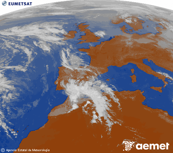 Imagen de la zona de Europa y Norte de �frica del canal infrarrojo del sat�lite Meteosat operacional en 0�N 0�W, procesada para darle color.&nbsp;vendredi, 24 avril  2026 14:00