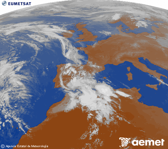 Imagen de la zona de Europa y Norte de �frica del canal infrarrojo del sat�lite Meteosat operacional en 0�N 0�W, procesada para darle color.&nbsp;vendredi, 24 avril  2026 19:00