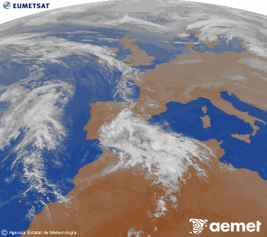 Imagen de la zona de Europa y Norte de �frica del canal infrarrojo del sat�lite Meteosat operacional en 0�N 0�W, procesada para darle color.&nbsp;samedi, 25 avril  2026 02:00