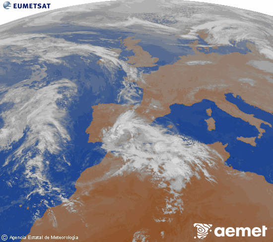 Imagen de la zona de Europa y Norte de �frica del canal infrarrojo del sat�lite Meteosat operacional en 0�N 0�W, procesada para darle color.&nbsp;samedi, 25 avril  2026 03:00