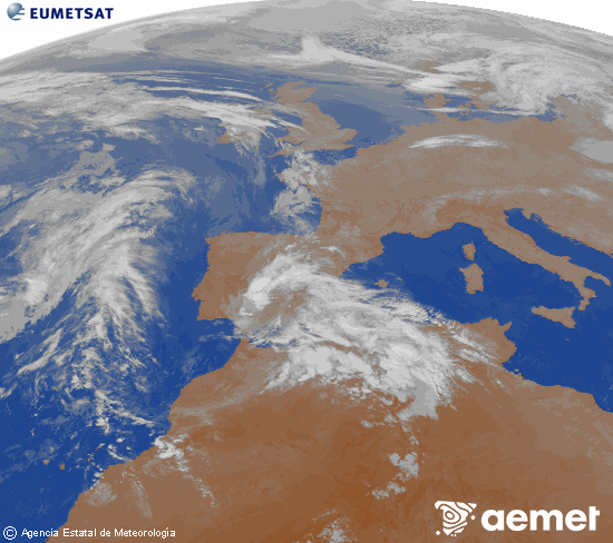 Imagen de la zona de Europa y Norte de �frica del canal infrarrojo del sat�lite Meteosat operacional en 0�N 0�W, procesada para darle color.&nbsp;samedi, 25 avril  2026 05:00