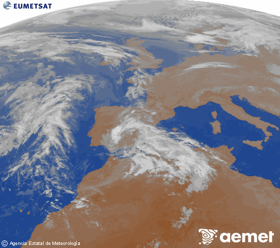 Imagen de la zona de Europa y Norte de �frica del canal infrarrojo del sat�lite Meteosat operacional en 0�N 0�W, procesada para darle color.&nbsp;samedi, 25 avril  2026 06:00