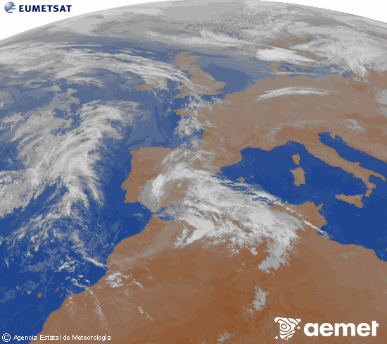 Imagen de la zona de Europa y Norte de �frica del canal infrarrojo del sat�lite Meteosat operacional en 0�N 0�W, procesada para darle color.&nbsp;samedi, 25 avril  2026 07:00