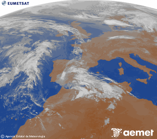 Imagen de la zona de Europa y Norte de �frica del canal infrarrojo del sat�lite Meteosat operacional en 0�N 0�W, procesada para darle color.&nbsp;samedi, 25 avril  2026 08:00