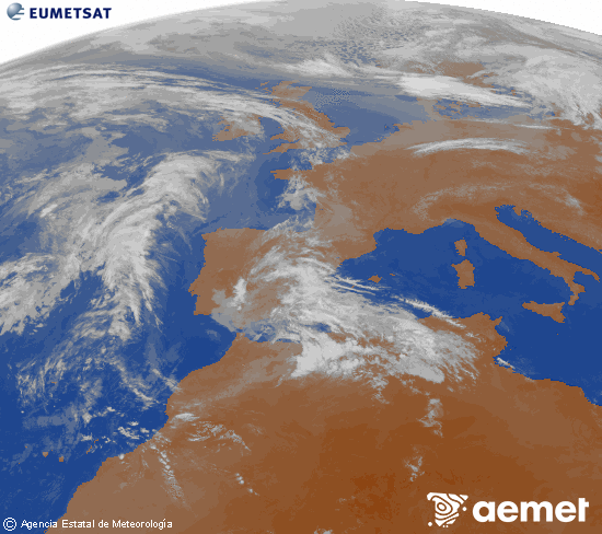Imagen de la zona de Europa y Norte de �frica del canal infrarrojo del sat�lite Meteosat operacional en 0�N 0�W, procesada para darle color.&nbsp;samedi, 25 avril  2026 09:00
