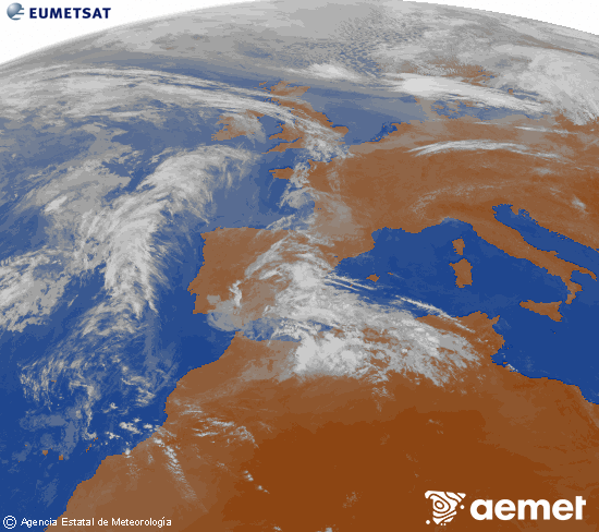 Imagen de la zona de Europa y Norte de �frica del canal infrarrojo del sat�lite Meteosat operacional en 0�N 0�W, procesada para darle color.&nbsp;samedi, 25 avril  2026 10:00