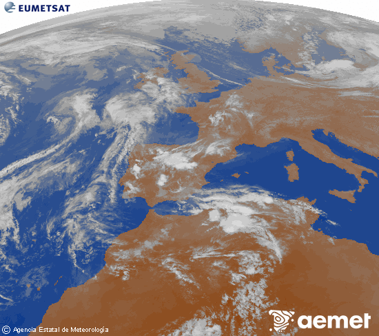 Imagen de la zona de Europa y Norte de �frica del canal infrarrojo del sat�lite Meteosat operacional en 0�N 0�W, procesada para darle color.&nbsp;dissabte, 25 d?abril  2026 22:00