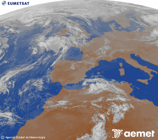 Imagen de la zona de Europa y Norte de �frica del canal infrarrojo del sat�lite Meteosat operacional en 0�N 0�W, procesada para darle color.&nbsp;diumenge, 26 d?abril  2026 05:00