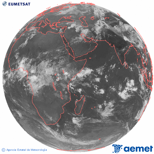 Oce� �ndic. Imatge global del canal infraroig (10.8&mu;m) de Meteosat, que pertany a la s�rie MSG (Meteosat Segona Generaci�) i est� situat a 41.5°E.&nbsp;diumenge, 26 d?abril  2026 05:00