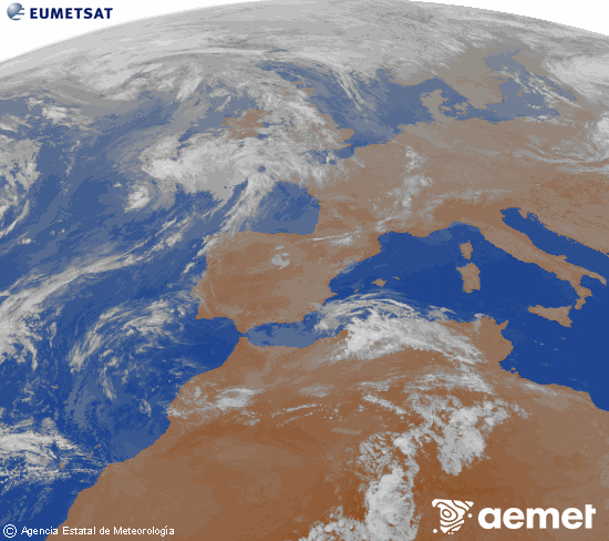 Imagen de la zona de Europa y Norte de �frica del canal infrarrojo del sat�lite Meteosat operacional en 0�N 0�W, procesada para darle color.&nbsp;diumenge, 26 d?abril  2026 06:00