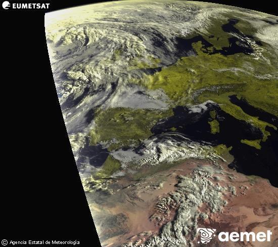 Aquesta imatge es genera utilitzant informaci� dels canals visibles del sat�l�lit METEOSAT, que pertany a la segona generaci� de sat�l�lits Meteosat (MSG). Per aquest motiu, nom�s hi ha informaci� en la zona il�luminada pel sol. A m�s, els canals han sigut normalitzats perqu� la lluentor no depenga de la posici� del sol.&nbsp;diumenge, 26 d?abril  2026 08:00