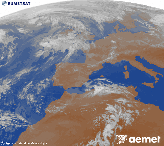 Imagen de la zona de Europa y Norte de �frica del canal infrarrojo del sat�lite Meteosat operacional en 0�N 0�W, procesada para darle color.&nbsp;diumenge, 26 d?abril  2026 08:00