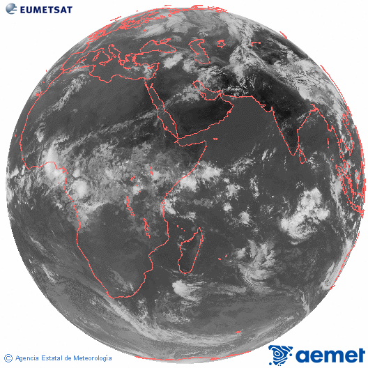 Oce� �ndic. Imatge global del canal infraroig (10.8&mu;m) de Meteosat, que pertany a la s�rie MSG (Meteosat Segona Generaci�) i est� situat a 41.5°E.&nbsp;diumenge, 26 d?abril  2026 08:00