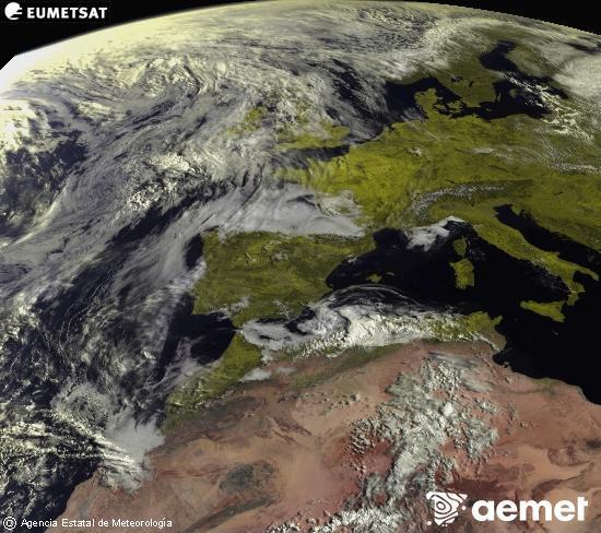Aquesta imatge es genera utilitzant informaci� dels canals visibles del sat�l�lit METEOSAT, que pertany a la segona generaci� de sat�l�lits Meteosat (MSG). Per aquest motiu, nom�s hi ha informaci� en la zona il�luminada pel sol. A m�s, els canals han sigut normalitzats perqu� la lluentor no depenga de la posici� del sol.&nbsp;diumenge, 26 d?abril  2026 09:00