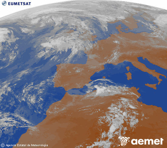 Imagen de la zona de Europa y Norte de �frica del canal infrarrojo del sat�lite Meteosat operacional en 0�N 0�W, procesada para darle color.&nbsp;diumenge, 26 d?abril  2026 09:00