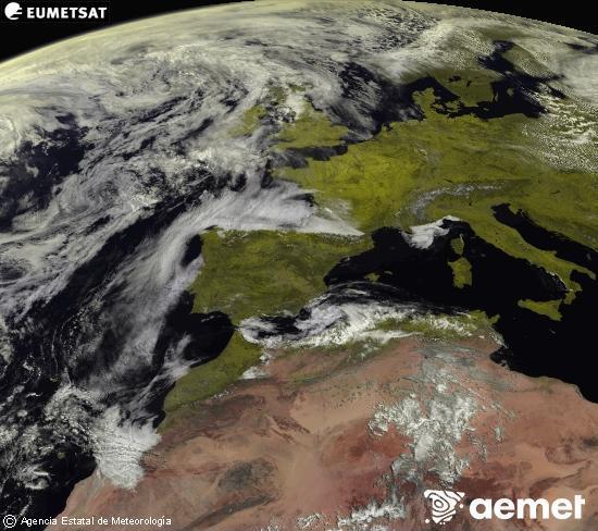 Aquesta imatge es genera utilitzant informaci� dels canals visibles del sat�l�lit METEOSAT, que pertany a la segona generaci� de sat�l�lits Meteosat (MSG). Per aquest motiu, nom�s hi ha informaci� en la zona il�luminada pel sol. A m�s, els canals han sigut normalitzats perqu� la lluentor no depenga de la posici� del sol.&nbsp;diumenge, 26 d?abril  2026 11:00