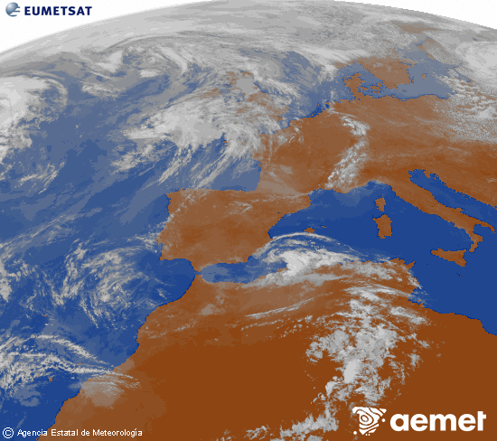 Imagen de la zona de Europa y Norte de �frica del canal infrarrojo del sat�lite Meteosat operacional en 0�N 0�W, procesada para darle color.&nbsp;diumenge, 26 d?abril  2026 11:00