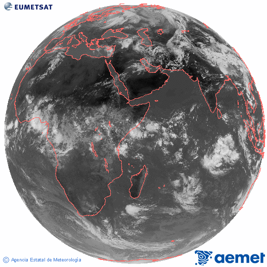 Oce� �ndic. Imatge global del canal infraroig (10.8&mu;m) de Meteosat, que pertany a la s�rie MSG (Meteosat Segona Generaci�) i est� situat a 41.5°E.&nbsp;diumenge, 26 d?abril  2026 11:00