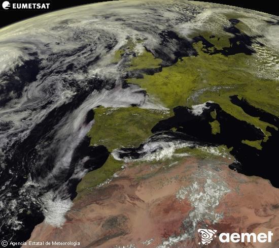 Aquesta imatge es genera utilitzant informaci� dels canals visibles del sat�l�lit METEOSAT, que pertany a la segona generaci� de sat�l�lits Meteosat (MSG). Per aquest motiu, nom�s hi ha informaci� en la zona il�luminada pel sol. A m�s, els canals han sigut normalitzats perqu� la lluentor no depenga de la posici� del sol.&nbsp;diumenge, 26 d?abril  2026 12:00