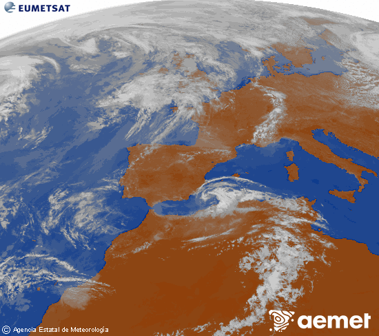 Imagen de la zona de Europa y Norte de �frica del canal infrarrojo del sat�lite Meteosat operacional en 0�N 0�W, procesada para darle color.&nbsp;diumenge, 26 d?abril  2026 12:00