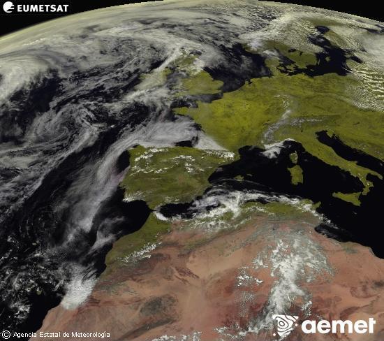 Aquesta imatge es genera utilitzant informaci� dels canals visibles del sat�l�lit METEOSAT, que pertany a la segona generaci� de sat�l�lits Meteosat (MSG). Per aquest motiu, nom�s hi ha informaci� en la zona il�luminada pel sol. A m�s, els canals han sigut normalitzats perqu� la lluentor no depenga de la posici� del sol.&nbsp;diumenge, 26 d?abril  2026 14:00