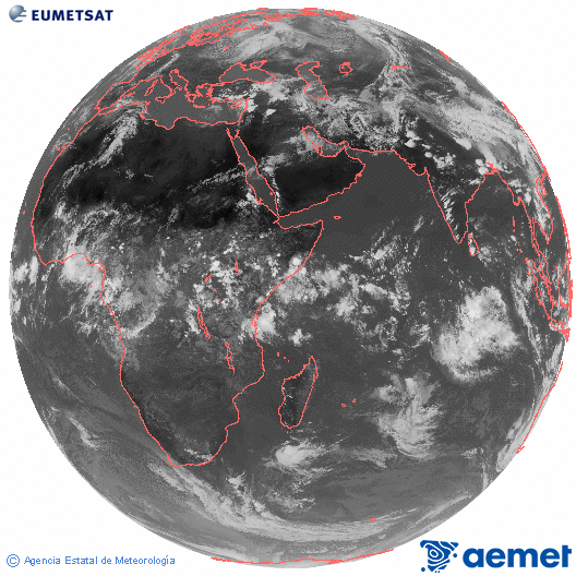 Oce� �ndic. Imatge global del canal infraroig (10.8&mu;m) de Meteosat, que pertany a la s�rie MSG (Meteosat Segona Generaci�) i est� situat a 41.5°E.&nbsp;diumenge, 26 d?abril  2026 14:00