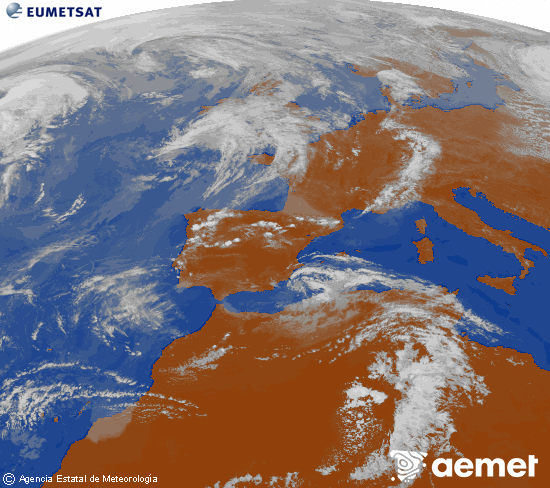 Imatge de la zona d'Europa i Nord d'�frica del canal infraroig del sat�l�lit Meteosat operacional en 0�N 0�W, processada per a donar-li color.&nbsp;diumenge, 26 d?abril  2026 15:00
