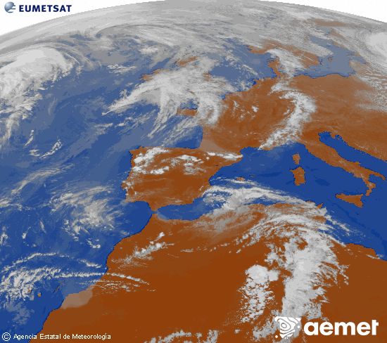Imatge de la zona d'Europa i Nord d'�frica del canal infraroig del sat�l�lit Meteosat operacional en 0�N 0�W, processada per a donar-li color.&nbsp;diumenge, 26 d?abril  2026 16:00
