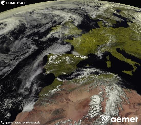 Aquesta imatge es genera utilitzant informaci� dels canals visibles del sat�l�lit METEOSAT, que pertany a la segona generaci� de sat�l�lits Meteosat (MSG). Per aquest motiu, nom�s hi ha informaci� en la zona il�luminada pel sol. A m�s, els canals han sigut normalitzats perqu� la lluentor no depenga de la posici� del sol.&nbsp;diumenge, 26 d?abril  2026 17:00