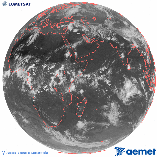 Oce� �ndic. Imatge global del canal infraroig (10.8&mu;m) de Meteosat, que pertany a la s�rie MSG (Meteosat Segona Generaci�) i est� situat a 41.5°E.&nbsp;diumenge, 26 d?abril  2026 17:00