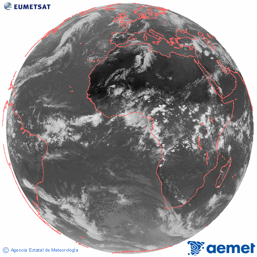 Imatge global del canal infraroig (10.8  &mu;m) del sat�l�lit Meteosat, pertanyent a la s�rie MSG (Meteosat Segona Generaci�) i situat en 0�N 0�E.&nbsp;diumenge, 26 d?abril  2026 17:00